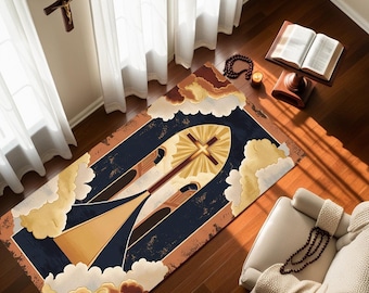Personalized Christian Prayer Rug: Cross Symbol Praying Mat