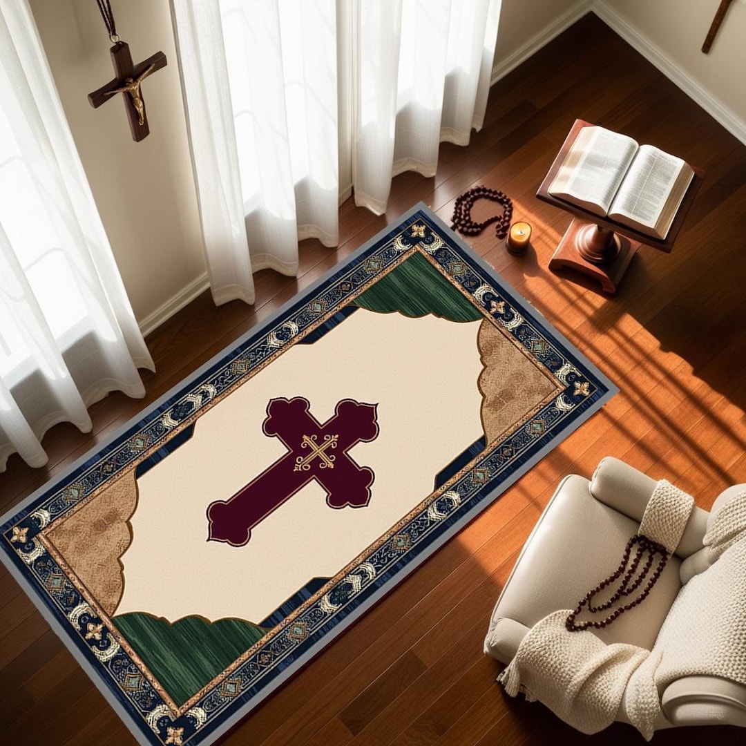 Personalized Christian Prayer Rug: Cross Symbol, Non-slip Mat - Etsy