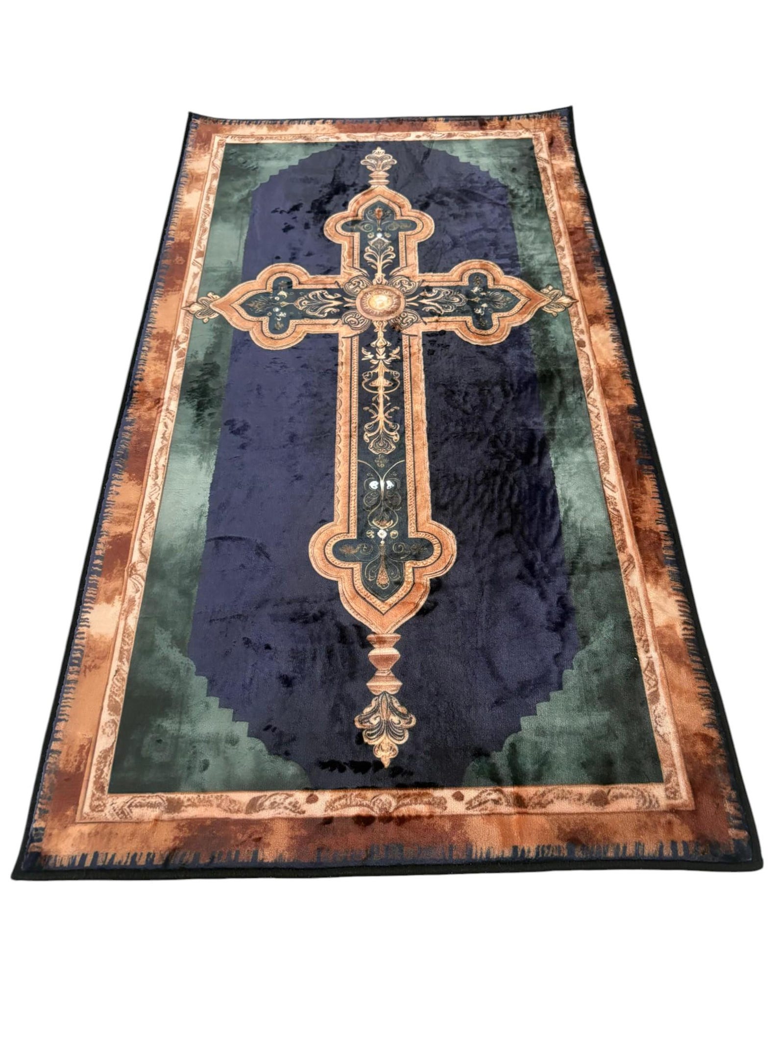 Orthodox Rug Orthodox Prayer Mat, Burgundy and Cream Cross Design for Christian ...