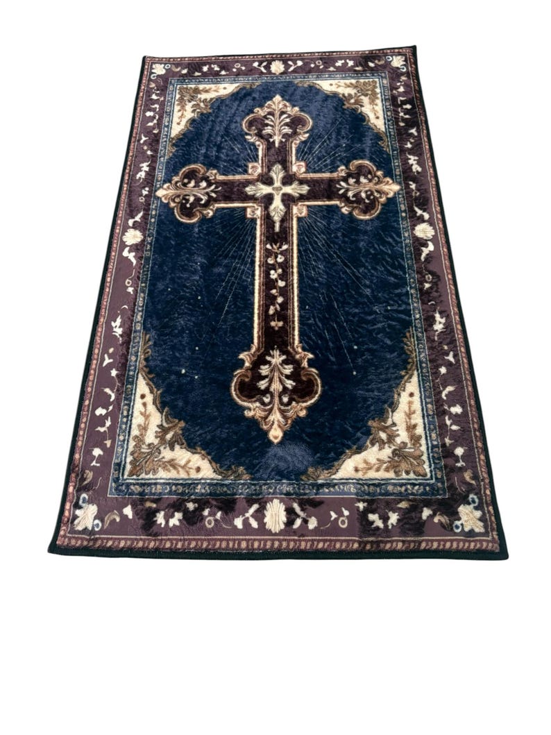 Personalized Gift Christian Prayer Rug, Cross Symbol Pray Mat Corner Decor, Catholic Praying Rug, Christian Gift for Him, Gift for Her image 4