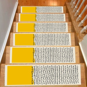 Stair Treads Rugs Modern NonSlip Yellow Staircase Rugs, Pet Friendly Step Mats, Landing and Stair Decor