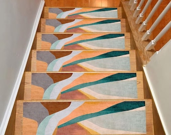 Modern Abstract Digital Print  Non-Slip Stair Tread Rugs