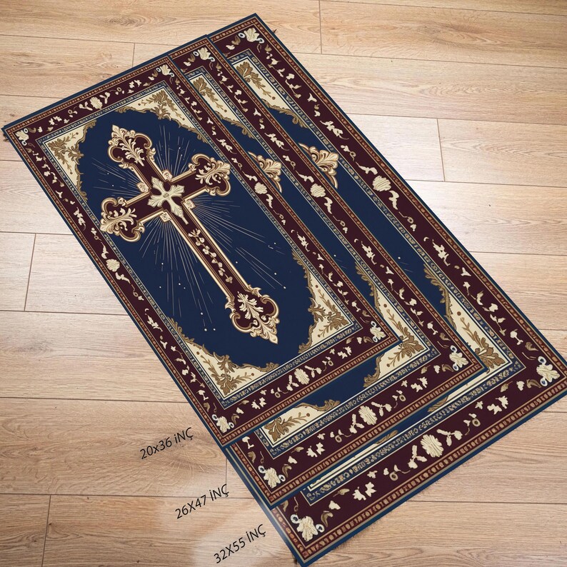 Personalized Gift Christian Prayer Rug, Cross Symbol Pray Mat Corner Decor, Catholic Praying Rug, Christian Gift for Him, Gift for Her image 3
