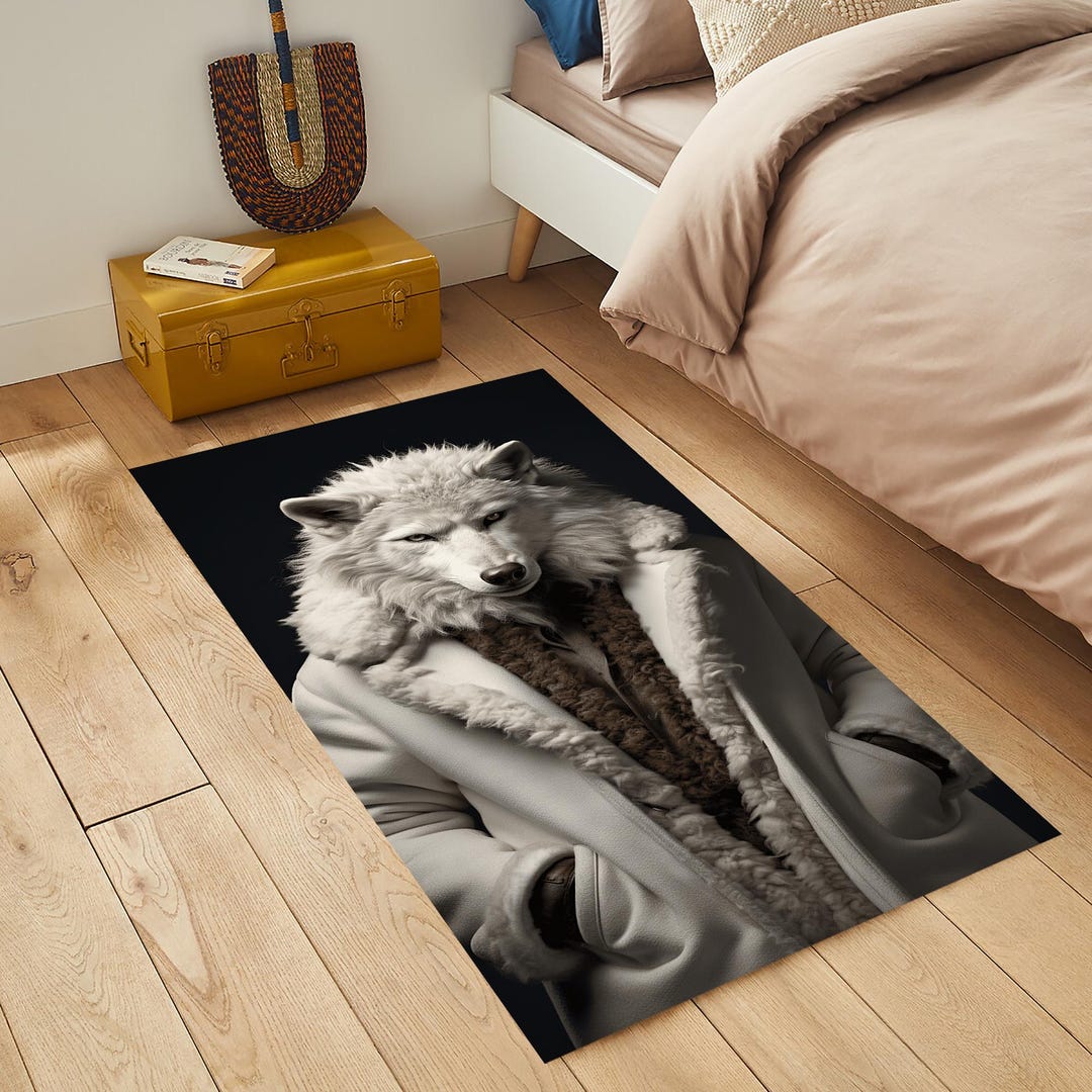 White Wolf Rug, White Wolf Carpet, Wolf Pattern Rug, Animal Decor Rug ...