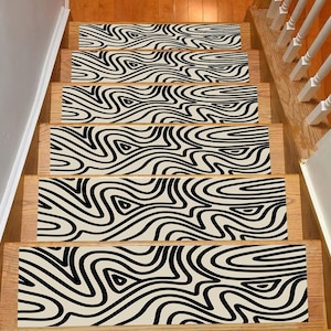 Non-Slip Stair Treads: Black and White Modern Rug