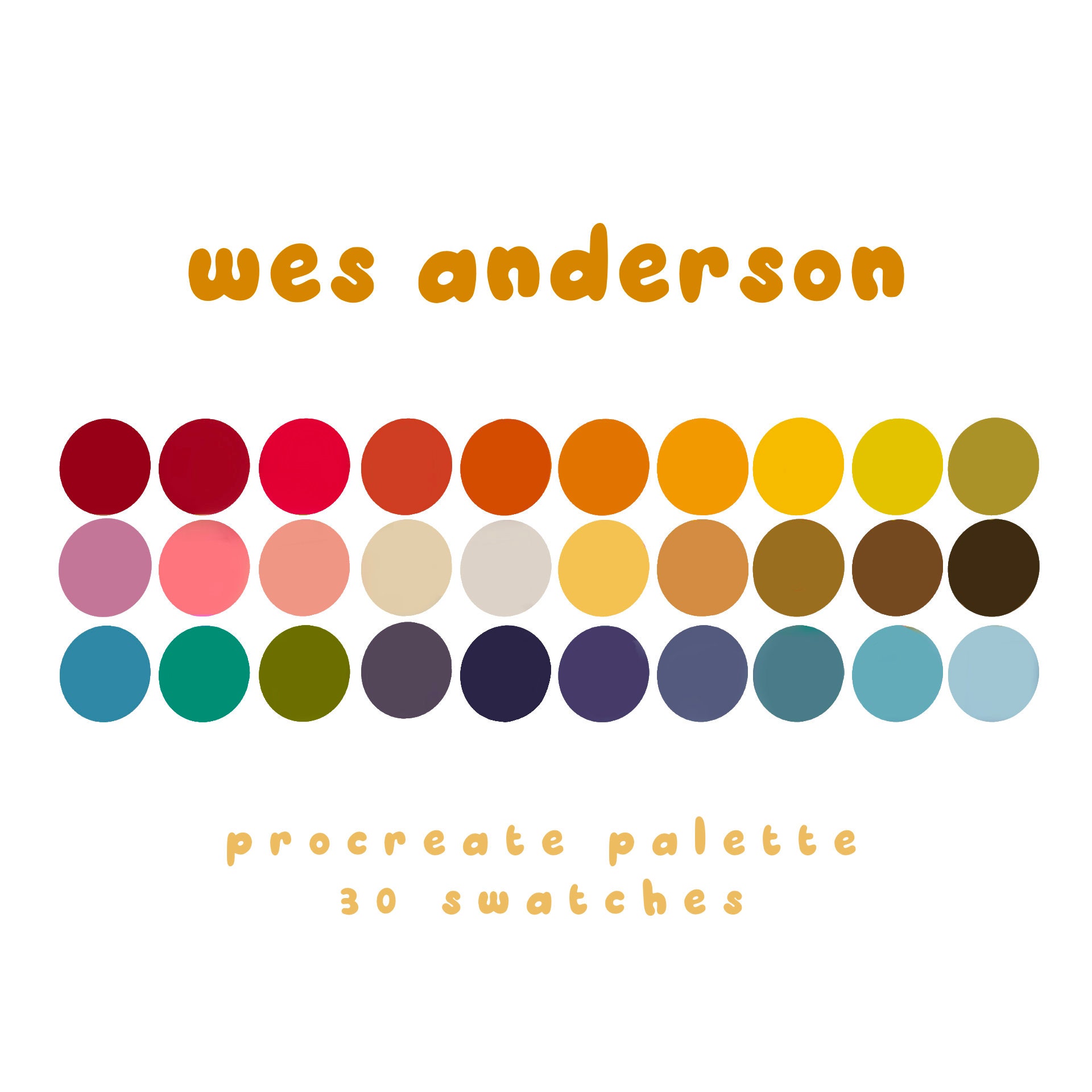 Wes Anderson inspired indie color palette, procreate color palette, color  swatches, iPad procreate tools and resources