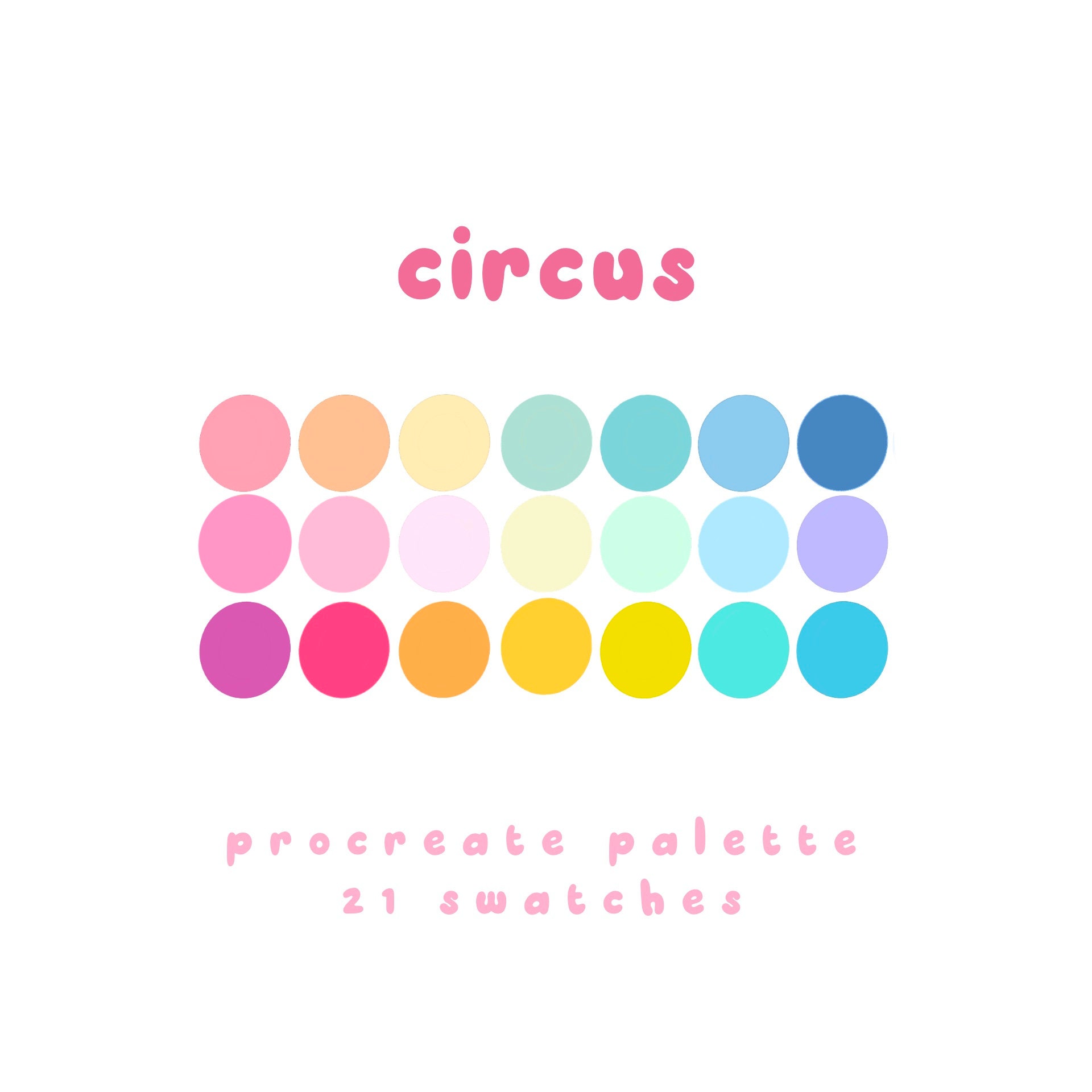 Paleta de colores Circus para Procreate — Pack de muestras arcoíris para dibujo y diseño en iPad