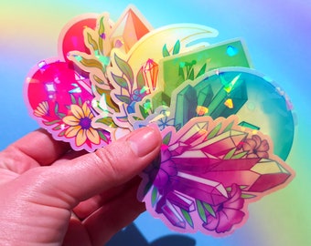 Rainbow Holographic Crystal Sticker Pack: Waterproof Vinyl Decals