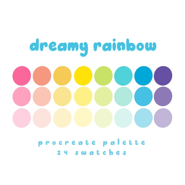 dreamy rainbow color palette, procreate color palette, color swatches, iPad procreate tools and resources