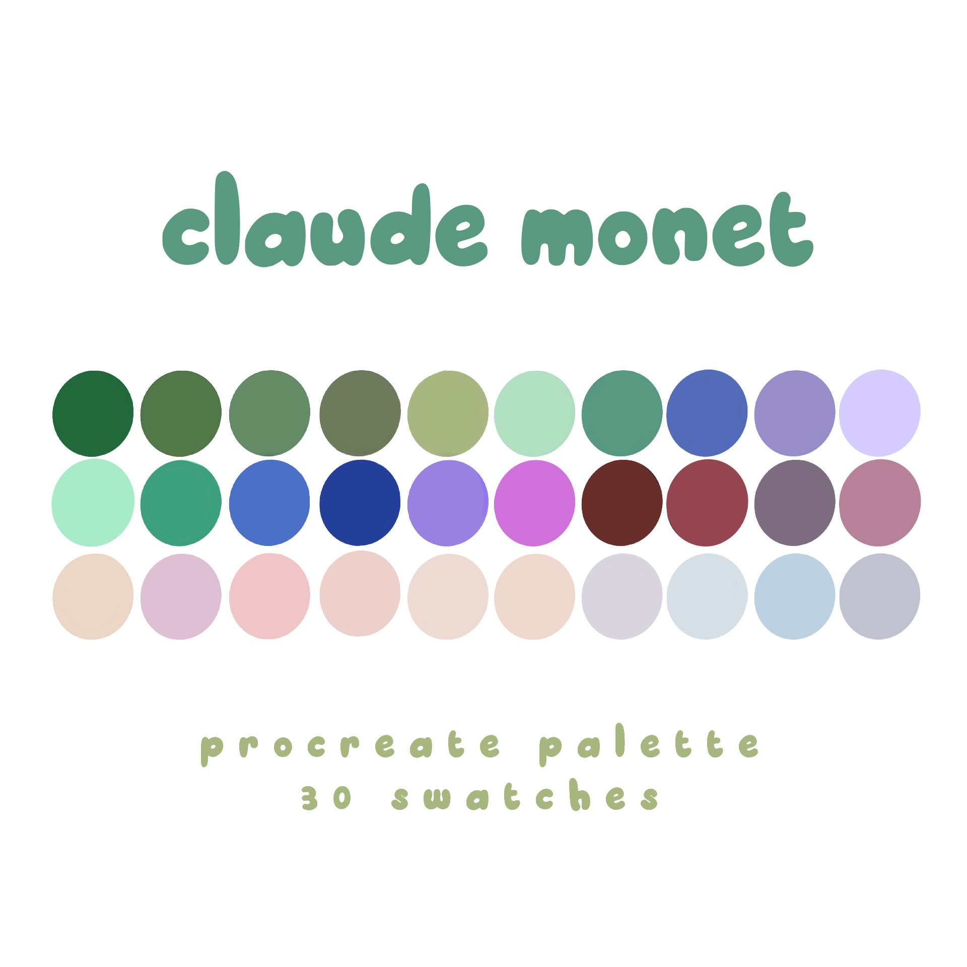 Claude Monet Classic Color Palette for Procreate – Soft Pastel Swatches & iPad Art Resources