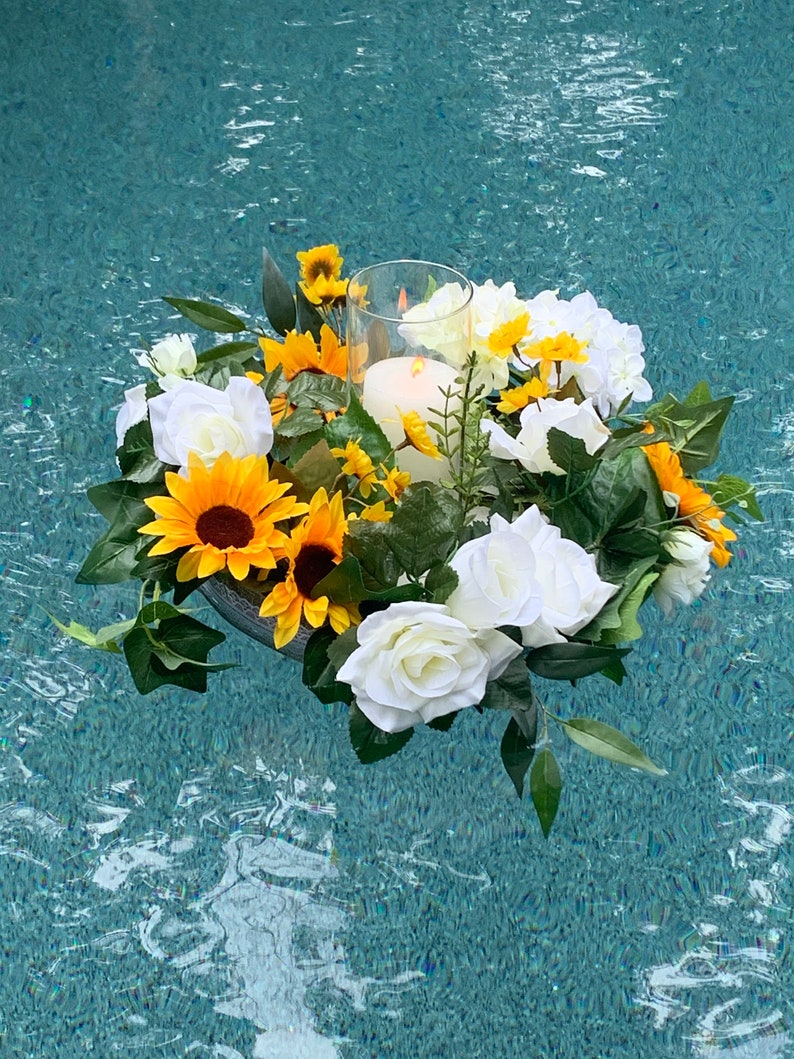 Floating Floral Pool Decor with vase and candle Etsy