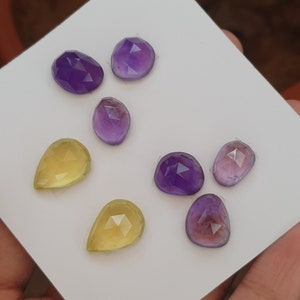 Amethyst & Lemon Quartz Rosecut 12-18mm Calibrated Lot Mozambique 21 Pcs Un Shape, Loose Gemstones Lot at wholesale pricing