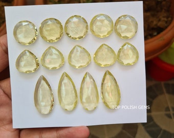 Natural Lemon Quartz Faceted Gemstone,14 Pcs Size : 18-30mm Round & Pear Shape , Loose Gemstone Lot Good Quality Wire wrapping Supplies