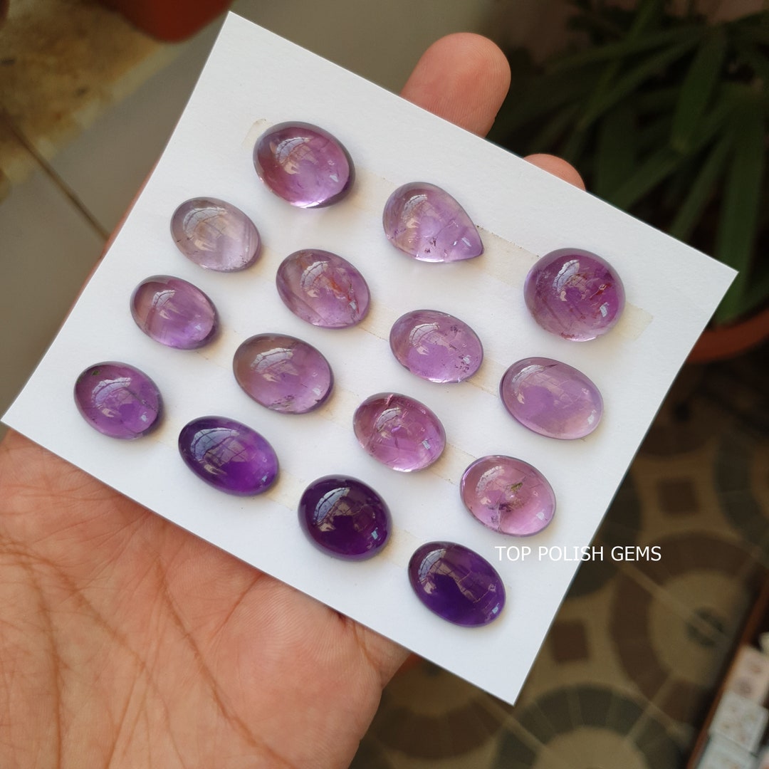 Natural Amethyst Round Cabochon Loose Gemstone Lot 14 Pcs 11 MM 72 CT