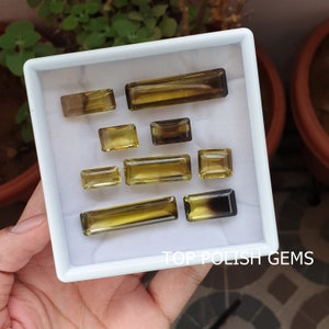 Natural Bi-color Quartz Mix Of citrine Smoky Faceted Loose Gemstone, AAA Quality Rectangle Shape 14-40mm/9 Pcs, Untreated and well polished