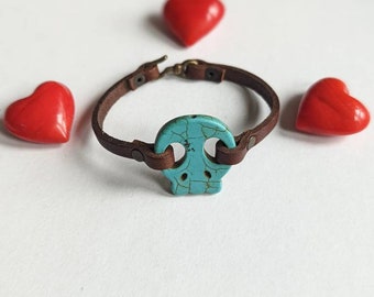 Leather Bracelet with Skull