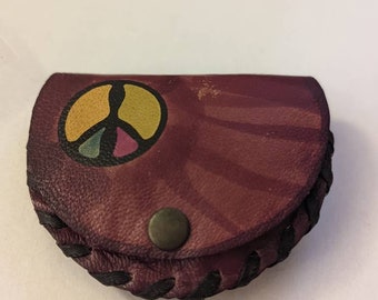 Handmade Peace painted Leather Coin Purse | Leather Coin Purse with Peace