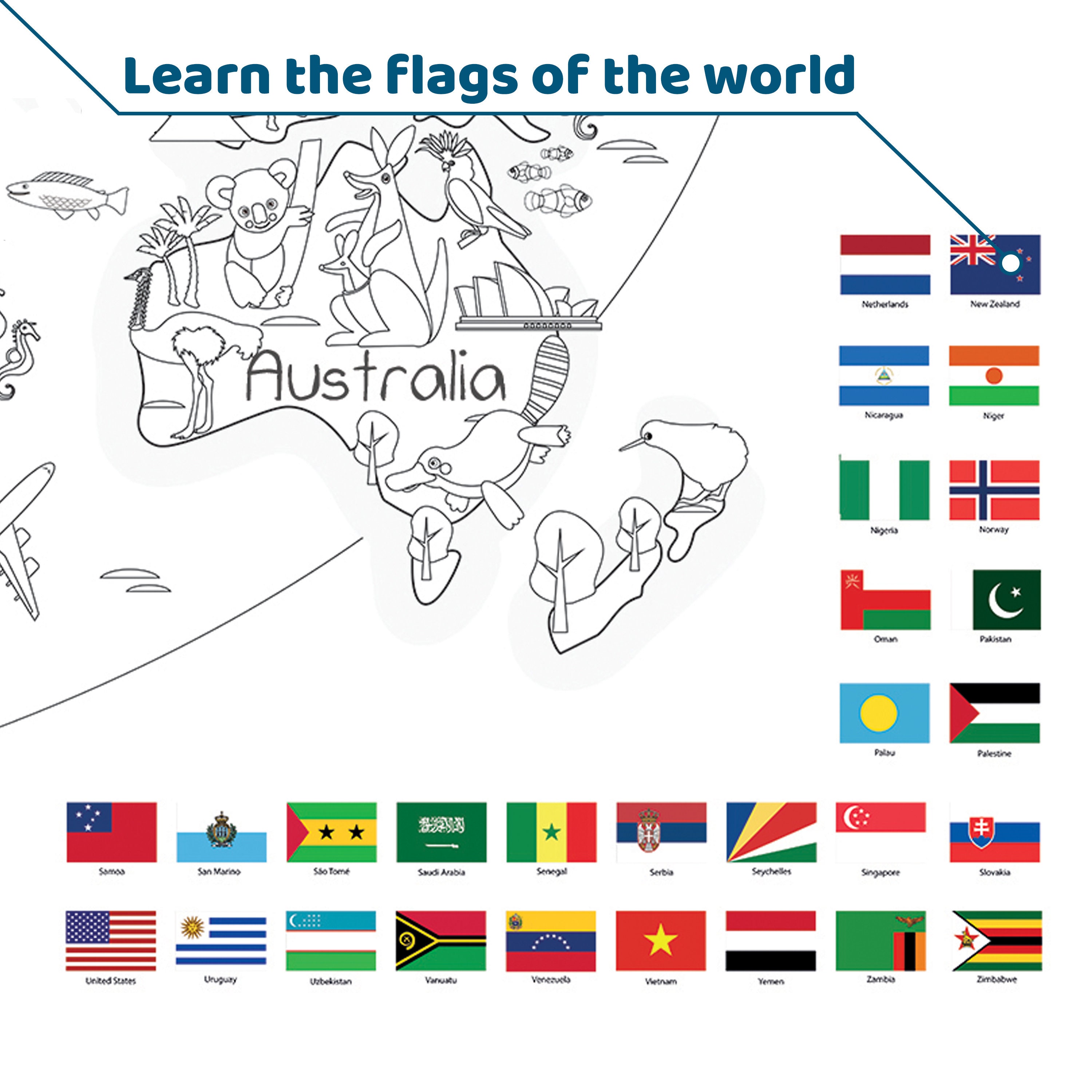 Kids World Map Coloring Poster - 35 X 52 Inches Jumbo Coloring Poster ...