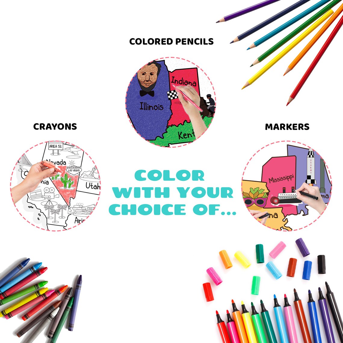 US Map Coloring Poster for Kids 52x35 Inches Etsy