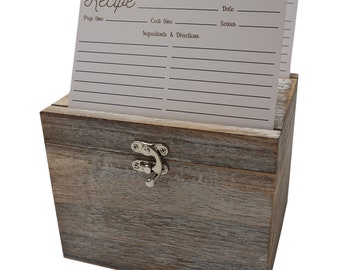 Wooden Recipe Box and Cards and Dividers (4x6") - Great Gift for a Bridal Shower, Wedding or Mother's Day (Grey)