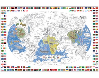 Kids World Map Coloring Poster - 35 x 52 Inches Jumbo Coloring Poster for Classroom, Home, Birthday Parties or Other Events