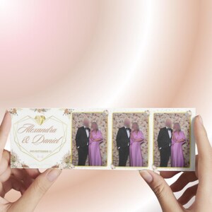 Modello di striscia per photo booth floreale romantico, modello per photo booth nuziale, modello per photo booth 6x2, cartolina, design floreale, tocchi d&#39;oro