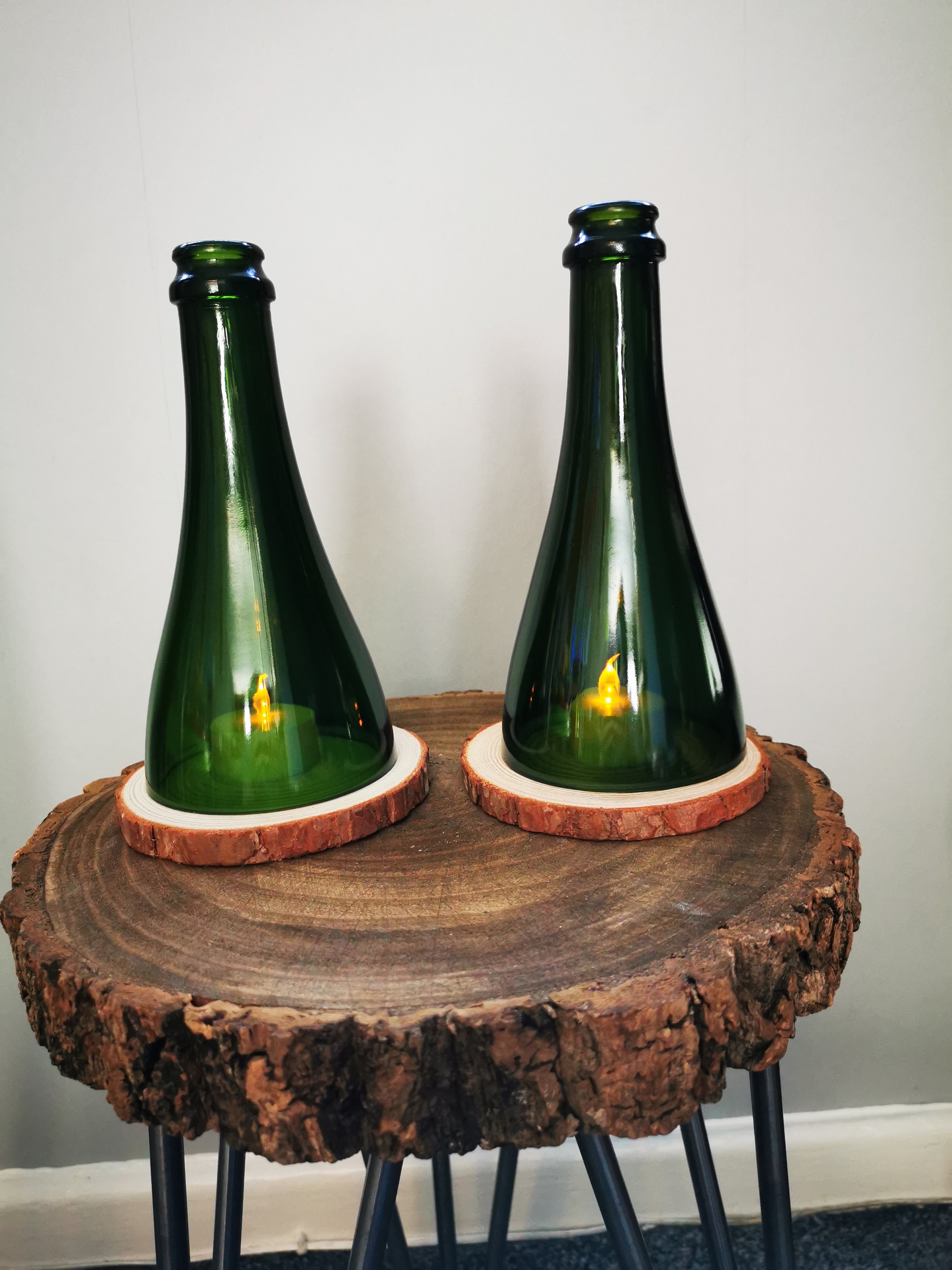 A set of upcycled bottle tea light holder set Etsy
