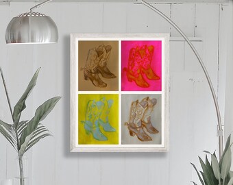 Boot Paintings Art Prints | Eclectic | Retro | Decor | Vintage | Cowgirl | Rodeo | Colorful | Western