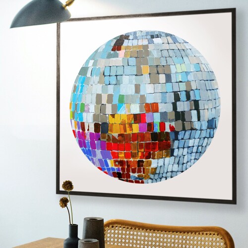 Pink Lady Disco Ball Painting Print Studio 54 Party Etsy