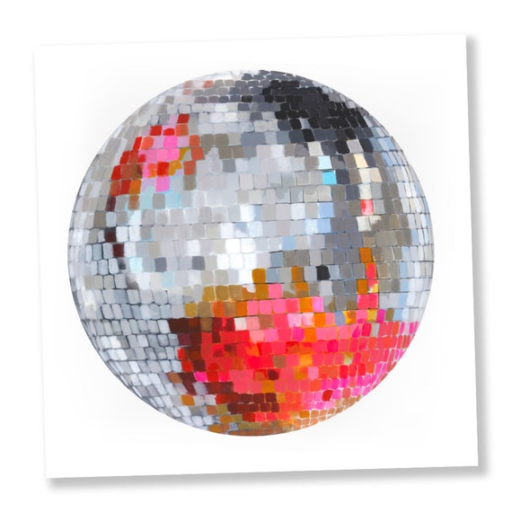 Pink Lady Disco Ball Painting Print Studio 54 Party Acrylic Pop Art  Colorful Retro 