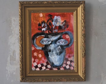 Surreal Still Life Art Print | Vase with Flowers and Eyes