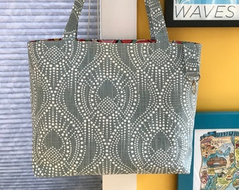 Handmade Tote Bag Emerald Green Premier Prints Tropical Leaves with Abstract Alexander Henry Lining 100 /% Cotton