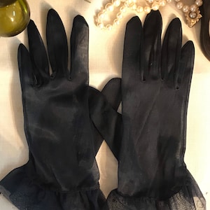 Vintage Navy Blue Sheer Tulle Gloves