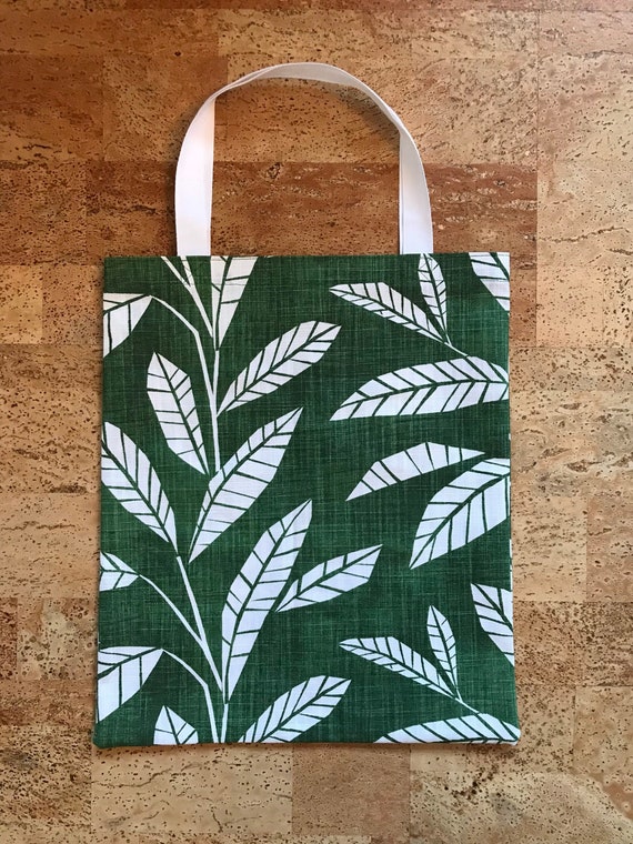 Handmade Emerald Green Leaves Premier Prints Tote Bag Book Bag 100% Cotton