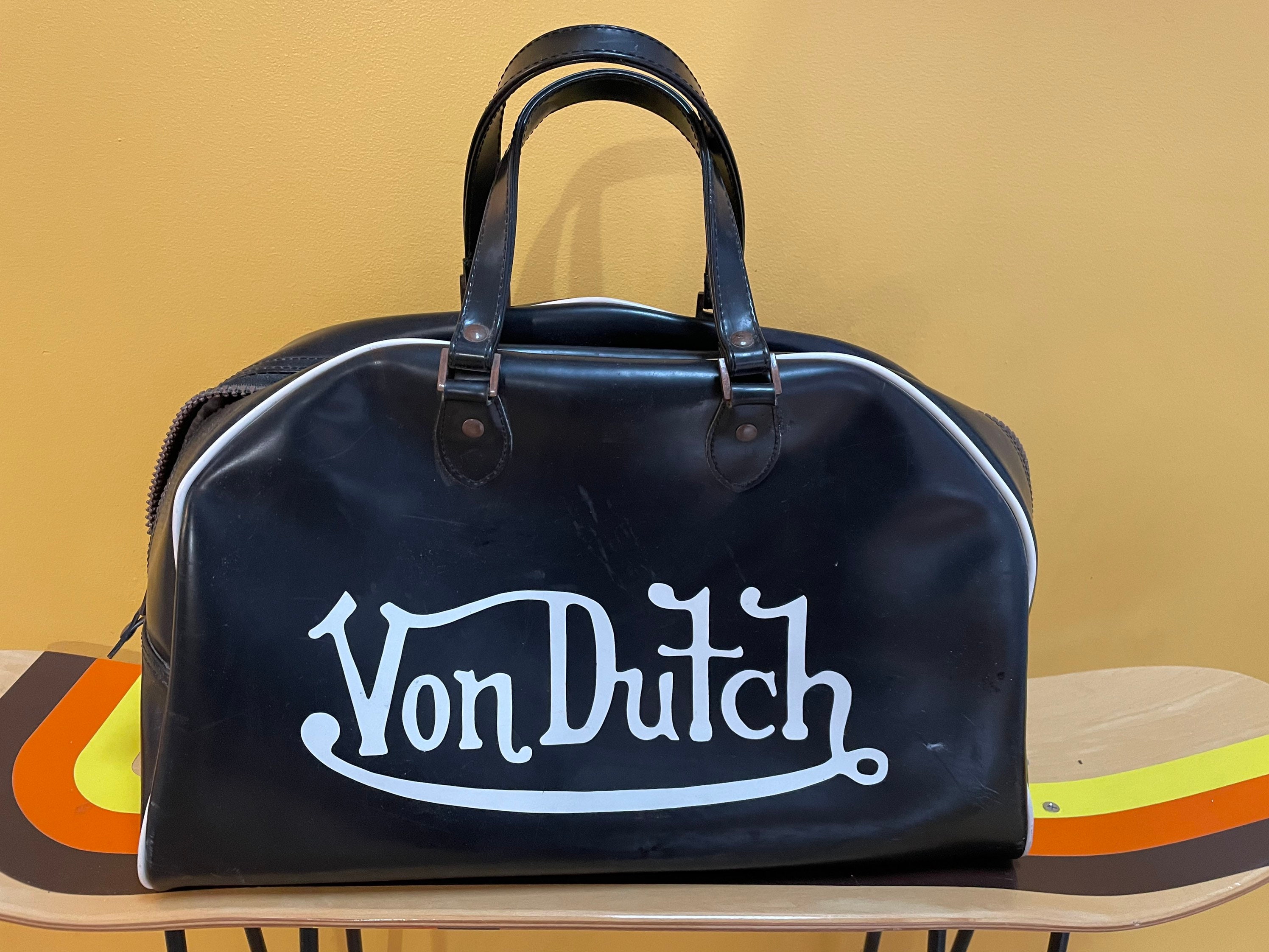 Black Leather Von Dutch Paris Bowling Bag