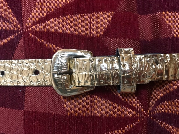 Vintage 1970s Gold Metallic Snake Pattern Belt Holiday Party  display picture 1