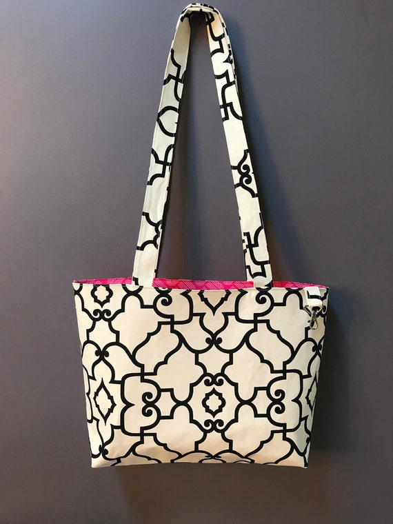 Handmade Tote Bag Emerald Green Premier Prints Tropical Leaves with Abstract Alexander Henry Lining 100 /% Cotton