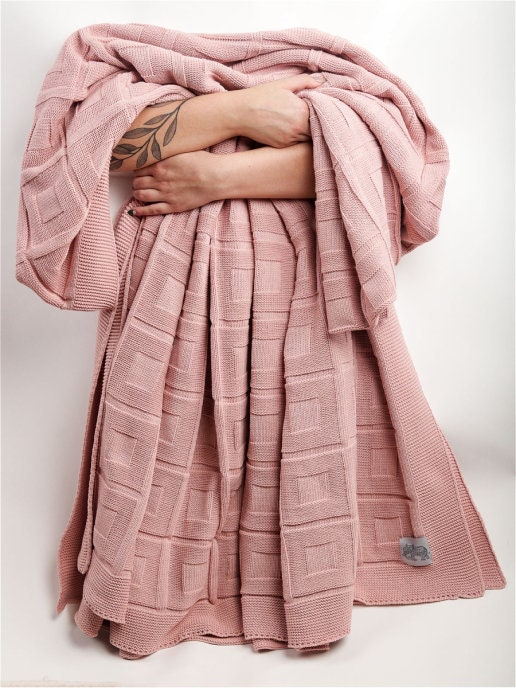 Pink plaid knitted adults weighted blankets adults hand | Etsy