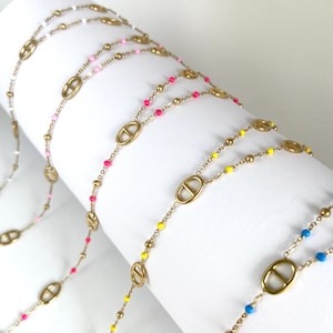 Tie necklace, lasso necklace, Y necklace, stainless steel necklace, navy link necklace, resin pearl necklace, trendy necklace