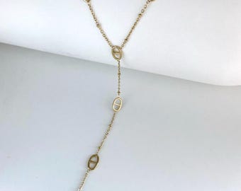 Collier cravate, Collier lasso, collier Y, acier inoxydable doré ou argenté, collier maillons marine, ajustable, tendance