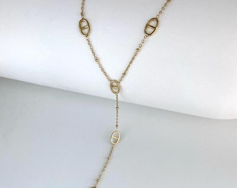 Collier Y acier inoxydable doré femme - collier lariat minimaliste - bijou tendance chic - cadeau femme élégant - collier chaîne fine