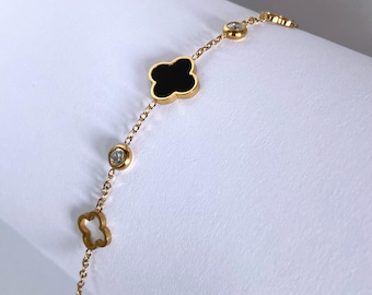 Four-leaf Clover Bracelet, Lucky Charm Bracelet, Stainless