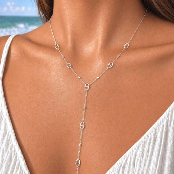 Collier Y acier inoxydable argenté femme - collier lariat minimaliste - bijoux tendance chic - cadeau femme élégant - collier chaîne fine