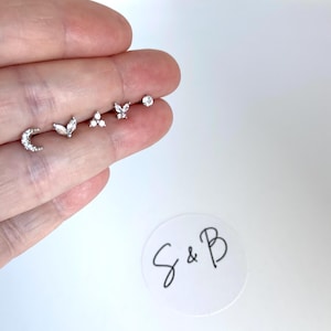 Piercing d'oreille, boucle d'oreille cartilage, piercing barre, piercing à vis, clou puce argenté