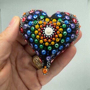 Painted stone heart mandala|Pride mandala|Rainbow heart painted stone|Small heart rainbow mandala|Pride painted rock