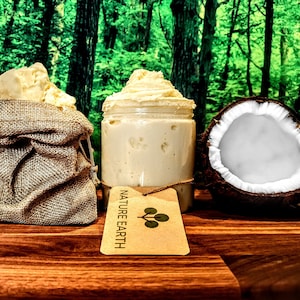 Crema facial y corporal orgánica vegana natural, manteca de karité batida y aceite de coco, orgánica y prensada en frío de Nature Earth imagen 1