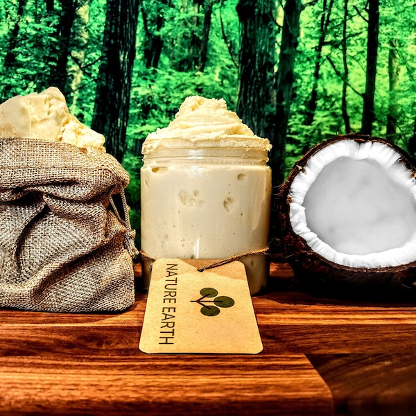 Organic Face & Body Cream, Whipped Shea Butter and Coconut Oil, Organic and Cold Pressed by Nature Earth
