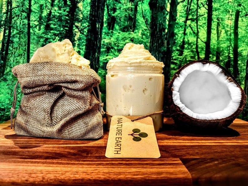 Crema facial y corporal orgánica vegana natural, manteca de karité batida y aceite de coco, orgánica y prensada en frío de Nature Earth imagen 1