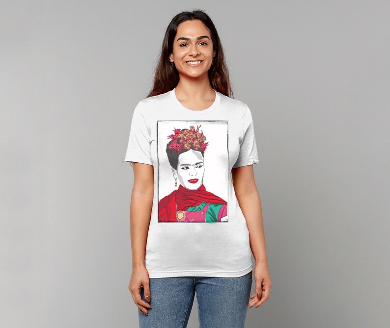 White Frida Kahlo T-Shirt Bella Canvas 100/% White Cotton Unisex Tee for Men and Women