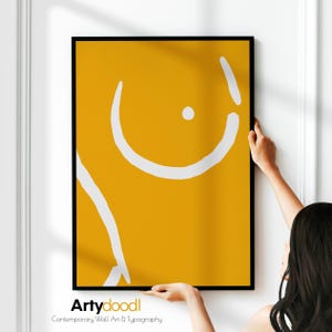 Yellow Wall Decor | Female  Boob Poster Print | Female Abstract Life Drawing Poster | Framed, Unframed Poster or Canvas